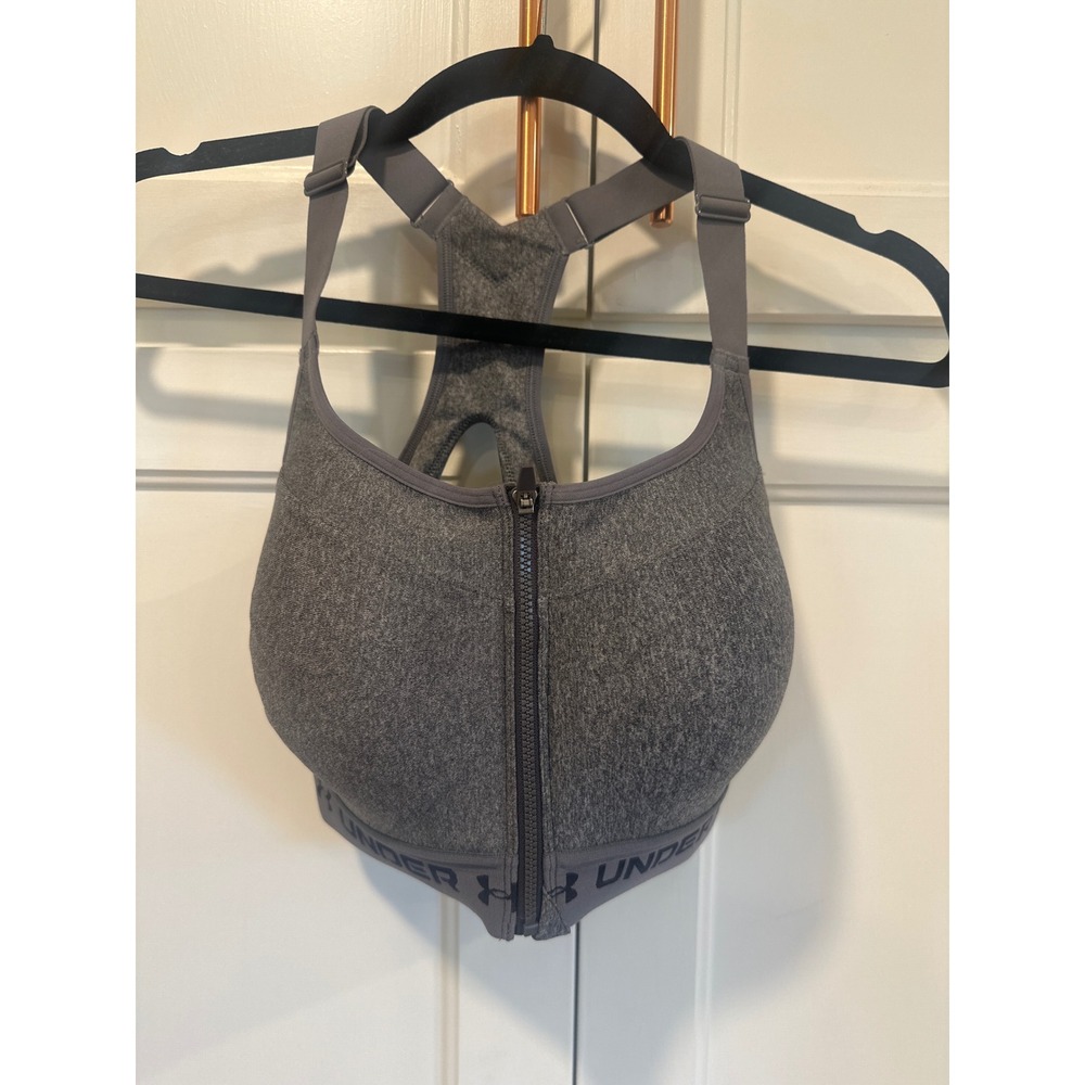 Under Armour Women Gray Zip athletic High Impact Compression Sports Bra 34DD